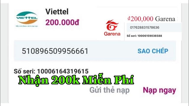 Tặng thẻ cào điện thoại Viettel 200k miễn phí, Free Card còn số Seri